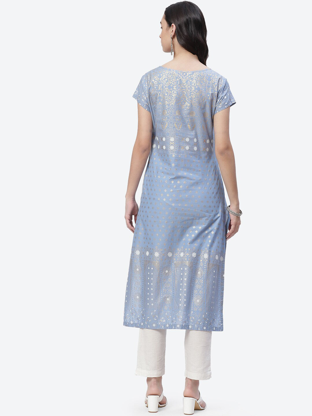 Biba Women Blue Ethnic Motifs Printed Cotton Kurta - Distacart