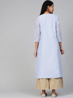 Thumbnail for Biba Women Blue & White Floral Panelled Printed A-Line Kurta - Distacart