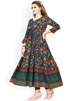 Thumbnail for Kalini Women Navy Blue & Beige Ethnic Motifs Printed Anarkali Kurta with Tie-Ups - Distacart