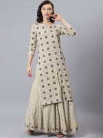 Thumbnail for Khushal K Women Taupe Printed Kurta with Skirt - Distacart