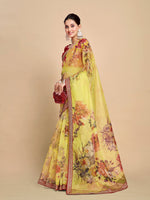 Thumbnail for Sangria Floral Printed Embroidered Organza Saree - Distacart