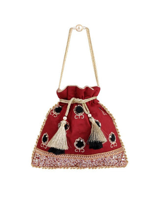 Masq Red & Black Embellished Embroidered Potli Clutch - Distacart