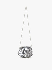 Thumbnail for Anekaant Silver-Toned & Black Embellished Half Moon Clutch - Distacart
