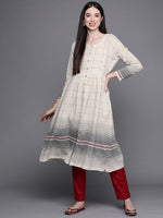 Thumbnail for Biba Women Off White & Grey Checked Extended Sleeves Anarkali Kurta - Distacart