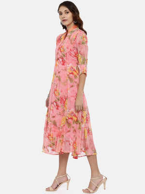 Souchii Woman Pink Floral Printed A-Line Dress - Distacart