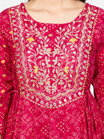 Thumbnail for Kalini Women Pink Bandhani Printed Mirror Work Anarkali Kurta - Distacart