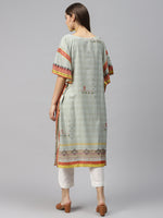 Thumbnail for Biba Women Sea Green & Orange Printed Kaftan Kurta - Distacart