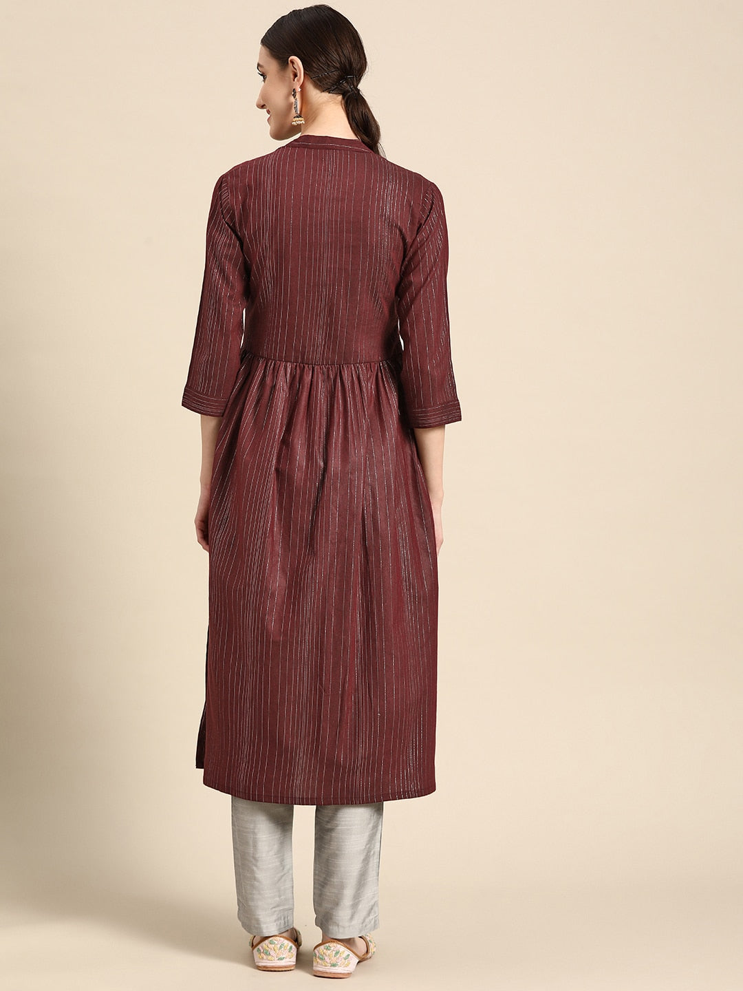 Sangria Women Maroon Striped A-Line Kurta - Distacart