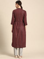 Thumbnail for Sangria Women Maroon Striped A-Line Kurta - Distacart