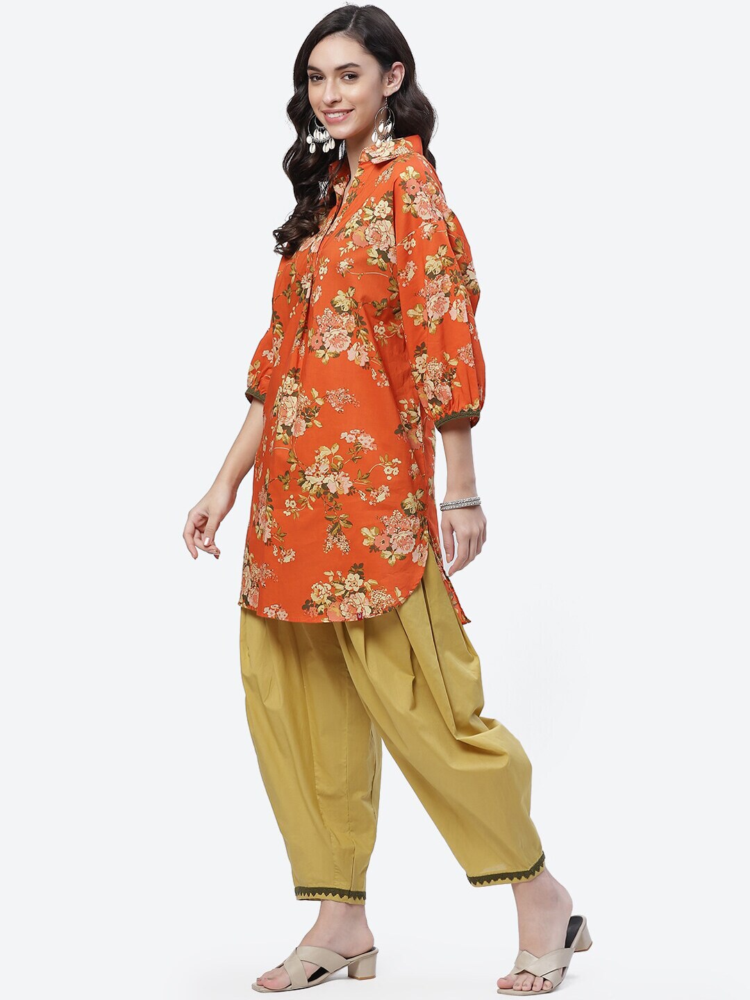 Biba Women Orange Floral Printed Pure Cotton Kurta with Salwar - Distacart