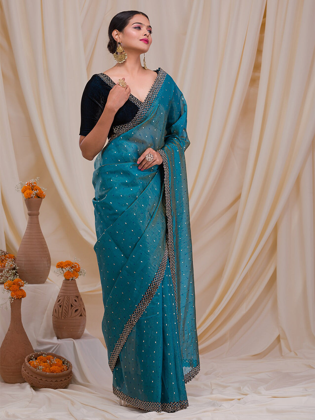Koskii Embellished Beads and Stones Tissue Saree - Distacart