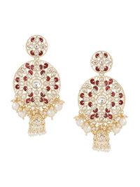Thumbnail for Shoshaa Maroon Contemporary Gold-Plated Kundan Drop Earrings With Jhumkas Earrings Sets - Distacart