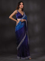 Thumbnail for Koskii Navy Blue & Silver-Toned Embellished Embroidered Saree - Distacart