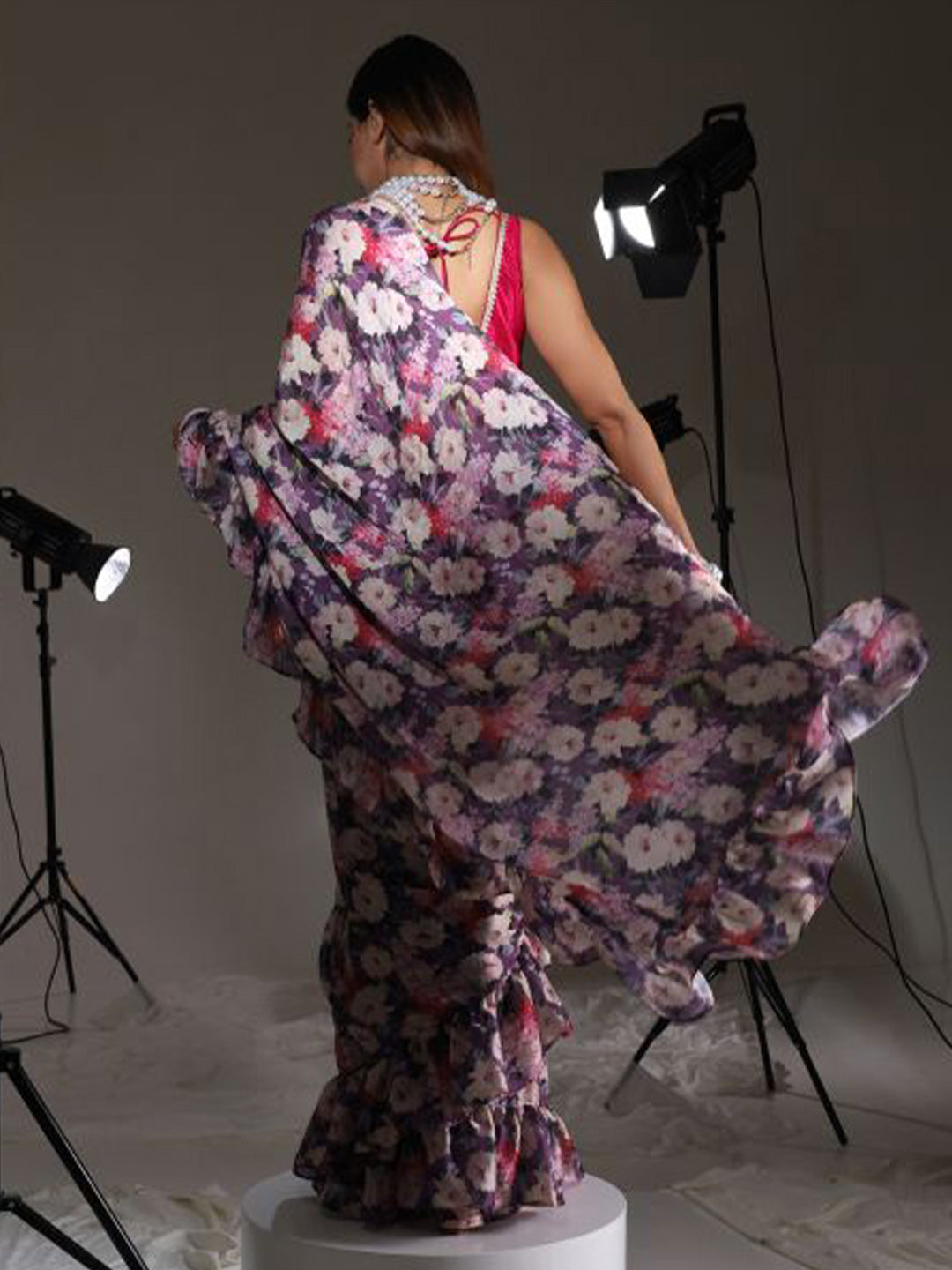 Tikhi Imli Floral Printed Satin Saree - Distacart