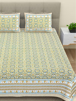 Thumbnail for BELLA CASA Green & Blue Ethnic Motifs Cotton 180 TC King Bedsheet With 2 Pillow Covers - Distacart