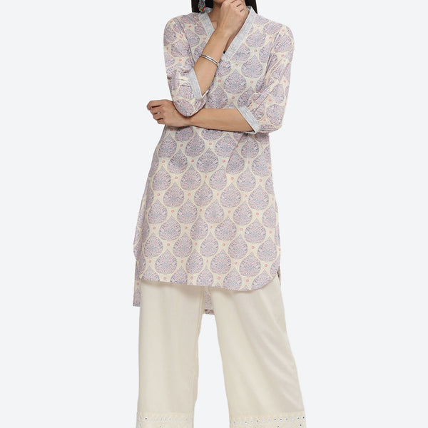 Biba V-Neck Ethnic Motifs Printed Pure Cotton Kurta - Distacart