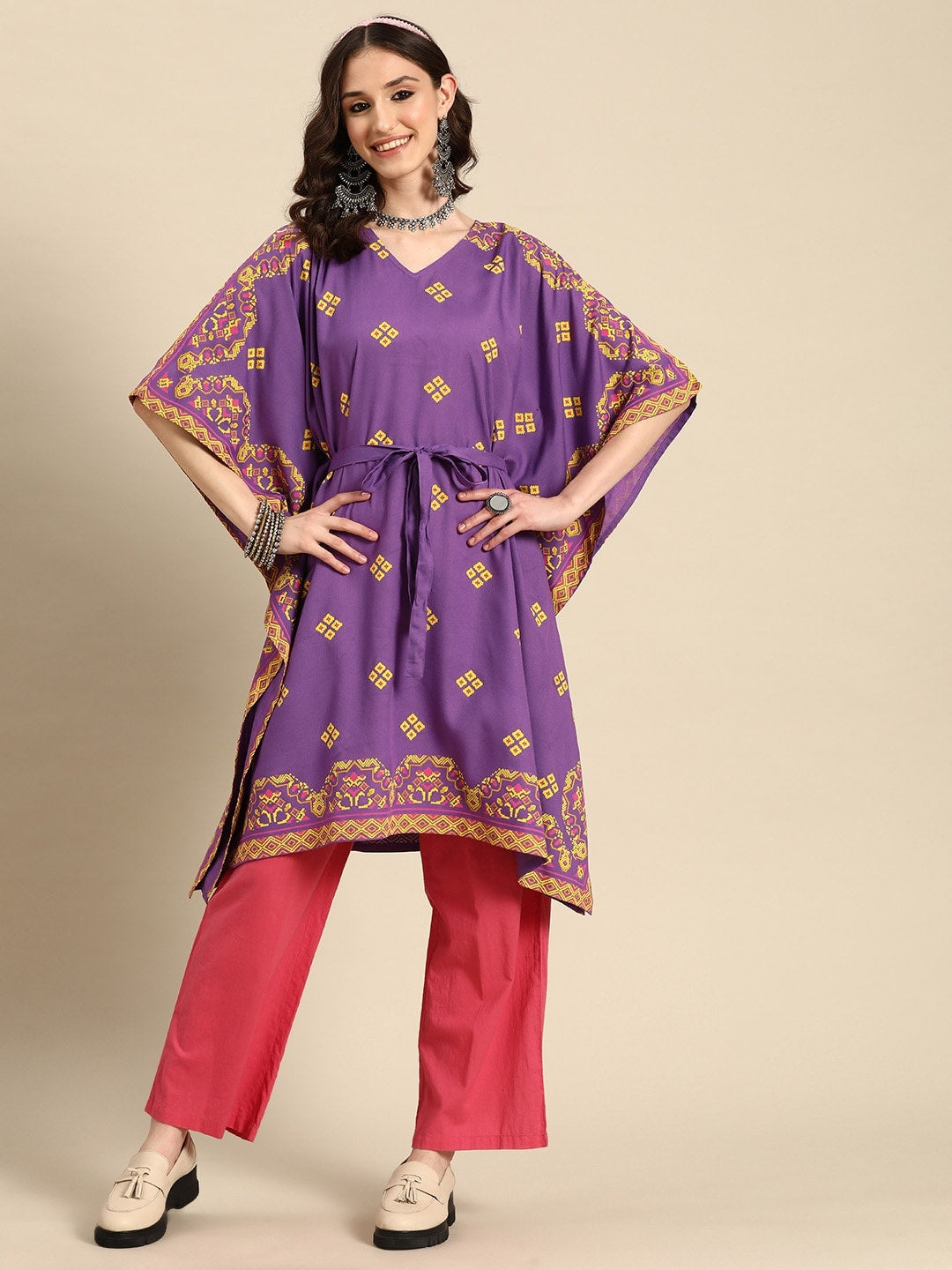 Sangria Women Ethnic Motifs Printed Kaftan Kurta - Distacart