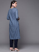 Thumbnail for Biba Women Blue Pure Cotton Printed Straight Kurta - Distacart