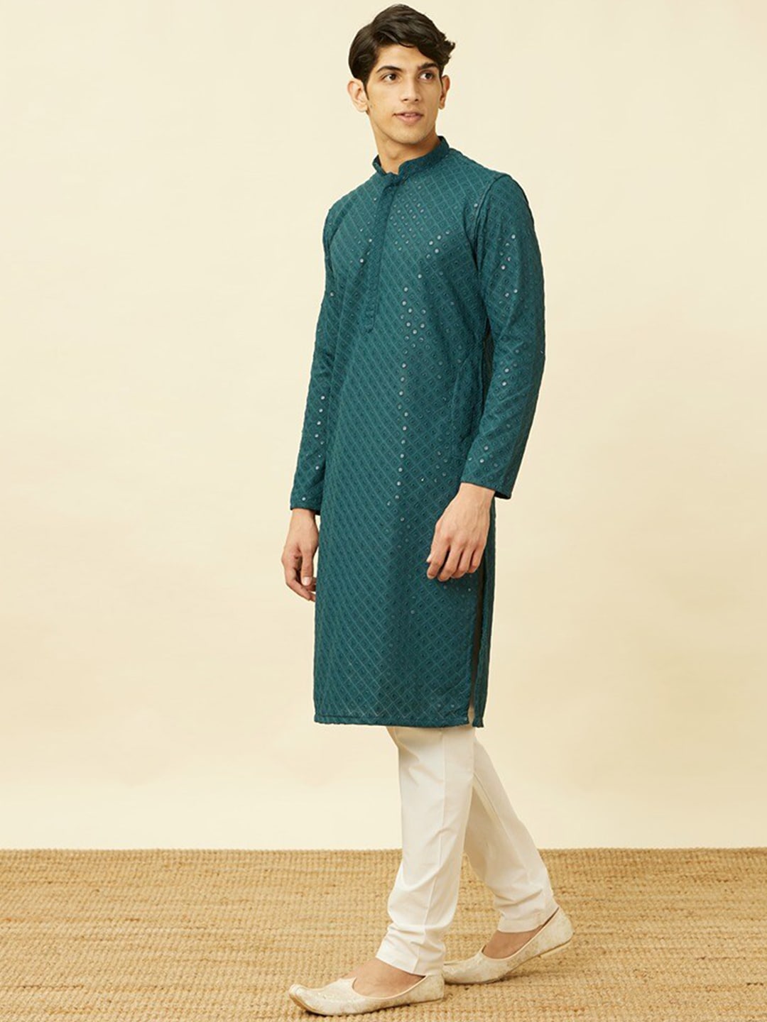 Manyavar Ethnic Motifs Embroidered Sequinned Kurta with Pyjamas - Distacart