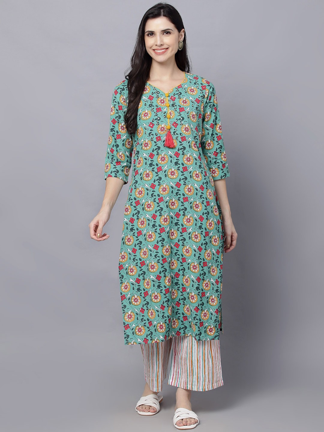 HERE&NOW Women Green Floral Printed Kurta Set - Distacart