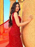 Thumbnail for Sangria Red Embellished Pure Georgette Saree - Distacart