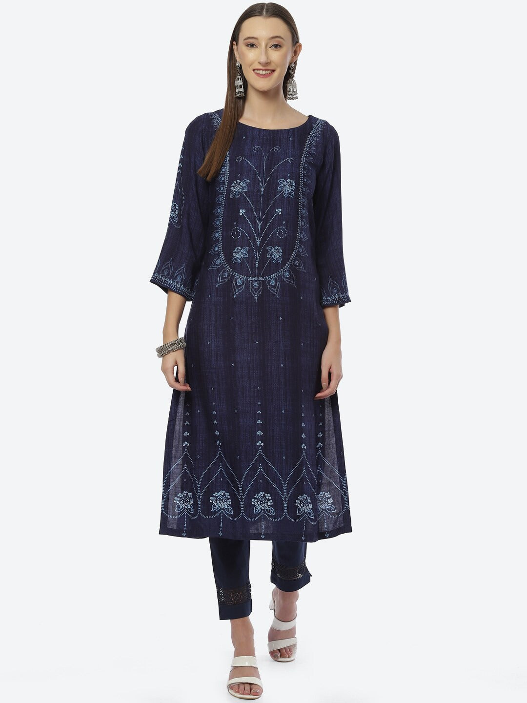 Biba Women Navy Blue Ethnic Printed Kurta - Distacart