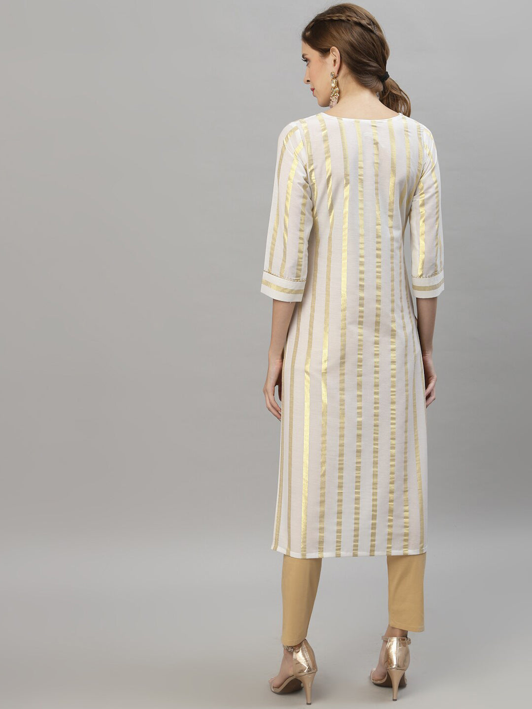 Kalini Women White Printed Embroidered Thread Work Kurta - Distacart