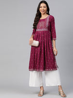 Thumbnail for Kalini Ethnic Motifs Printed High Slit Mirror Work Kurta - Distacart