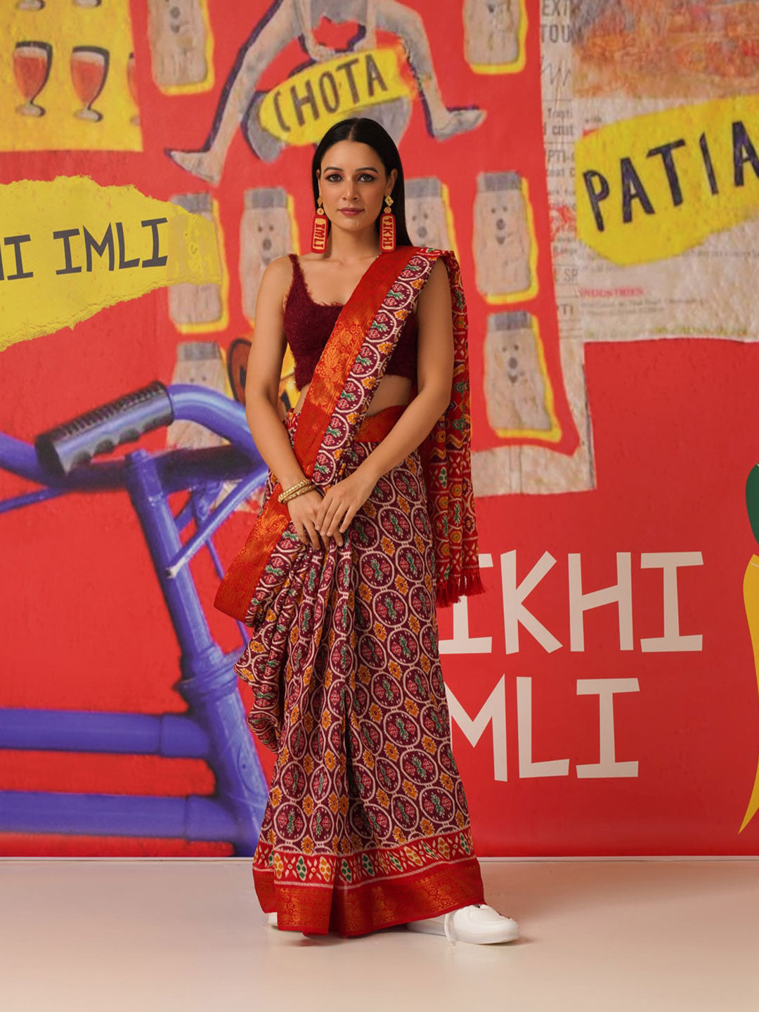 Tikhi Imli Ethnic Motifs Printed Cotton Ready to Wear Saree - Distacart