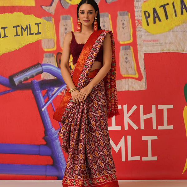 Tikhi Imli Ethnic Motifs Printed Cotton Ready to Wear Saree - Distacart