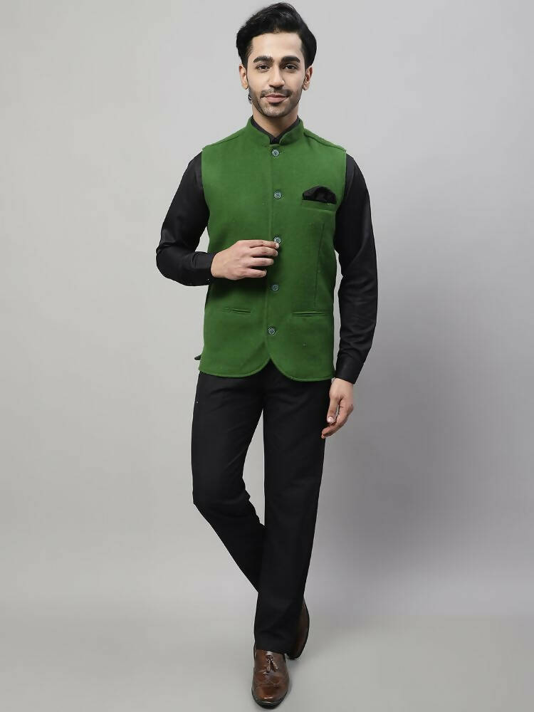 Even Apparels Pure Wool Nehru Jacket - Green - Distacart