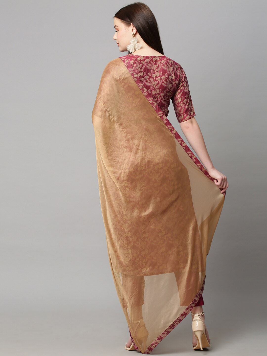 Kalini Women Red Floral Woven Kurta with Trousers & Dupatta - Distacart