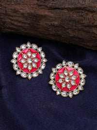 Thumbnail for Shoshaa Women Magenta & Gold-Plated Circular Studs - Distacart