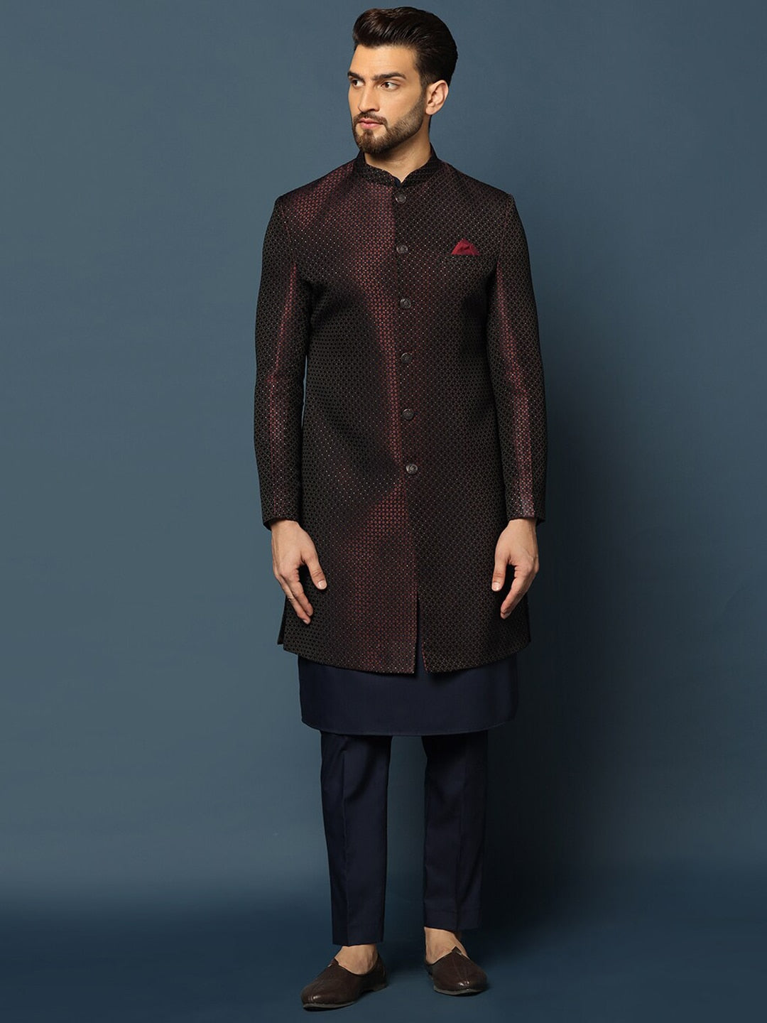 KISAH Woven Design Cotton Sherwani Set - Distacart