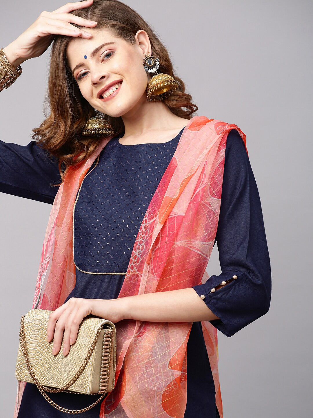 Kalini Women Blue Layered Kurta with Trousers & With Dupatta - Distacart