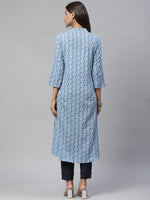 Thumbnail for Kalini Women Blue & White Printed Cotton Kurta - Distacart