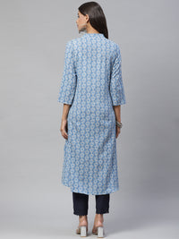Thumbnail for Kalini Women Blue & White Printed Cotton Kurta - Distacart