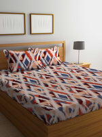 Thumbnail for BOMBAY DYEING Marigold Brown Geometric Cotton 104 TC King Bedsheet & 2 Pillow Covers - Distacart