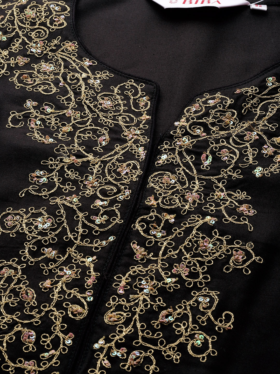 Biba Women Black & Cream-Coloured Embroidered Kurta with Trousers - Distacart