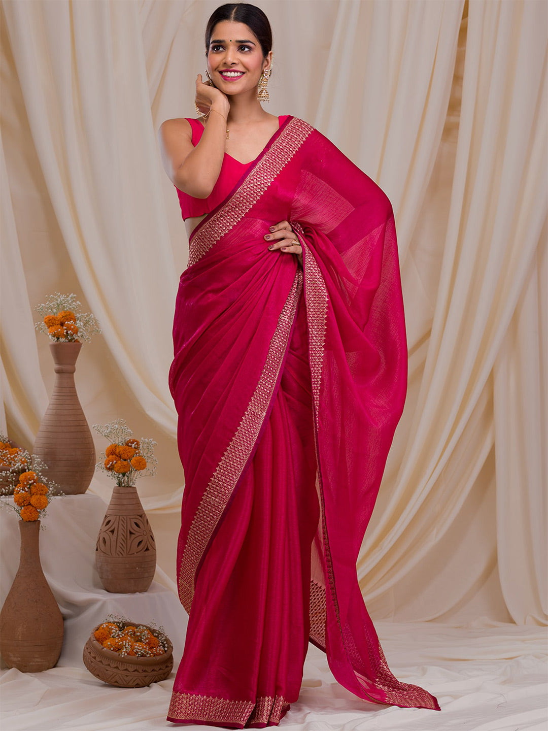 Koskii Embellished Bordered Saree - Distacart