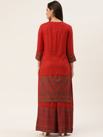 Thumbnail for HERE&NOW Women Red Ethnic Motifs Printed Kurta with Palazzos - Distacart
