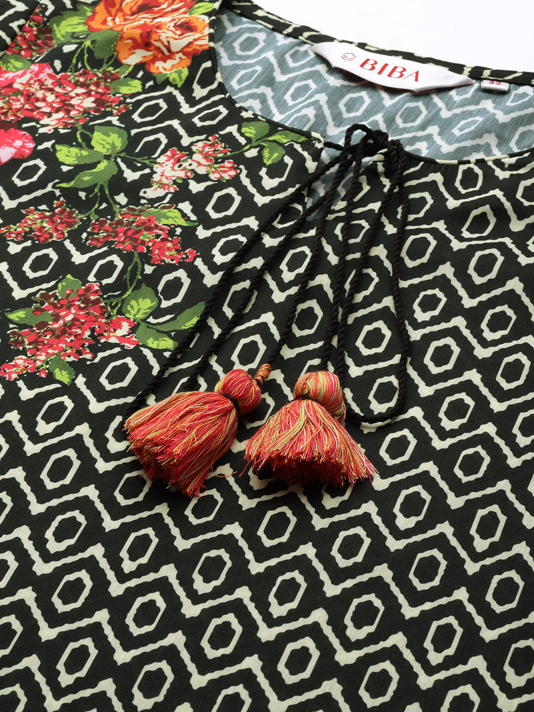 Biba Women Black Printed Kurta with Trousers & With Dupatta - Distacart