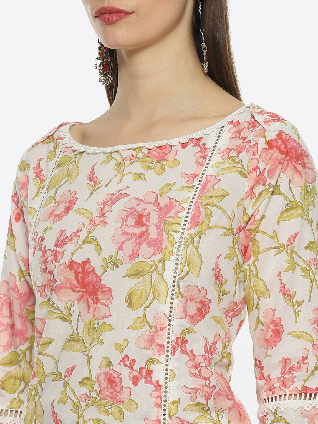 Biba Floral Printed Cotton Boat Neck Straight Kurta - Distacart