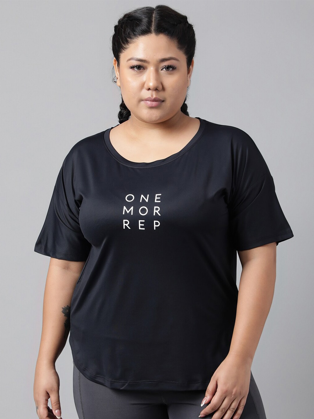 MKH Plus Size Typography Printed Drop Shoulder Sleeves Dri-FIT Relaxed Fit Sports T-shirt - Distacart