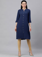 Thumbnail for Kalini Women Navy Blue Solid Roll-Up Sleeves Kurta - Distacart