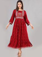 Thumbnail for Kalini Women Maroon Ethnic Motifs Kurta - Distacart