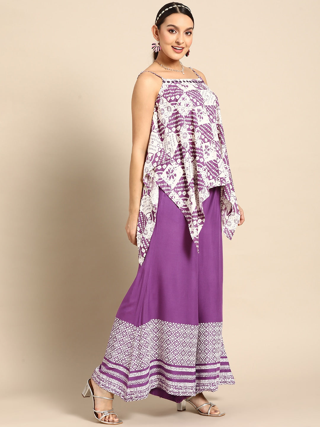 Sangria Women Bandhani Printed Pure Cotton Kurti with Palazzos - Distacart