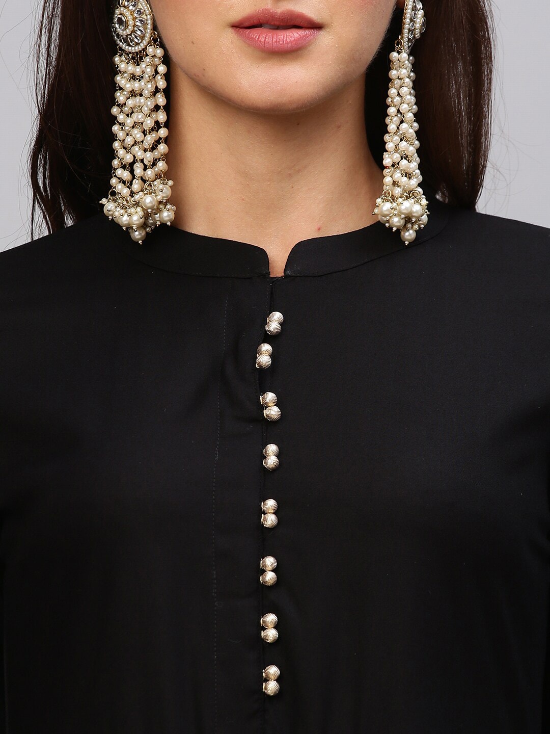 Kalini Women Black Solid Anarkali Kurta with Trousers & With Dupatta - Distacart