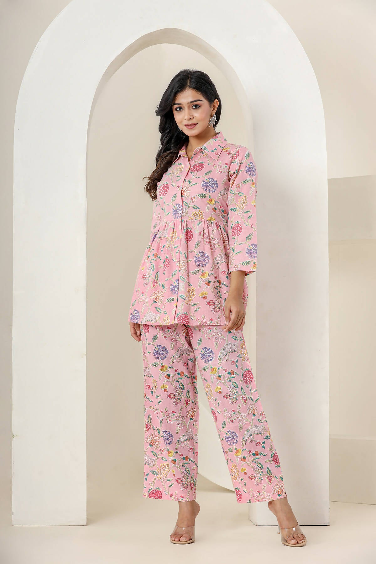Kaajh Women's Baby Pink Printed Cotton Co-ord Set - Distacart