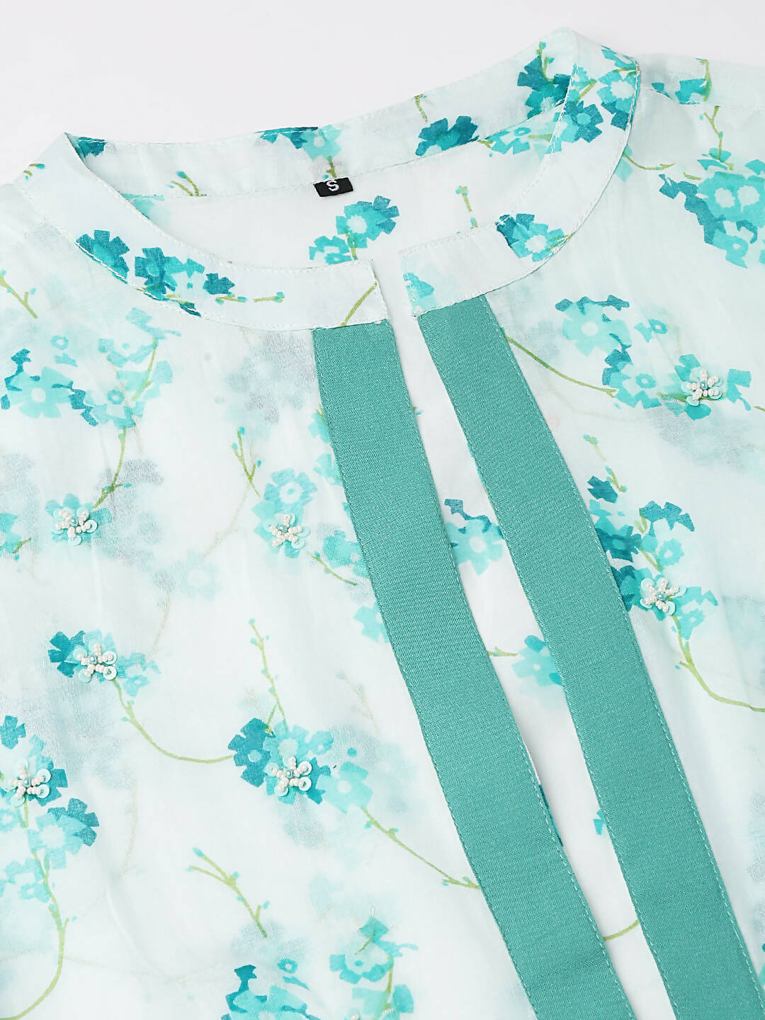 Light Blue Cotton Solid Flared Dress with Printed Shrug - Yukti - Distacart